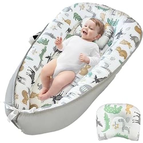 JIFTOK Baby Nests Lounger for Newborn, Snuggle Sleeping Bassinet for 0-24M, Breathable Portable Co Sleeping Bed, Baby Essentials Adjustable Infant Soft Cotton Loungers for Home & Travel -Zoo