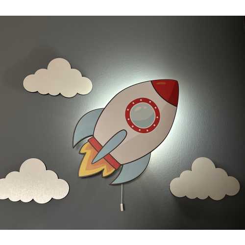 Rocket Night Light | Wooden wall mounted | LED lights Decor for Nursery Rooms | Children Bedside Lamp | Kids gift