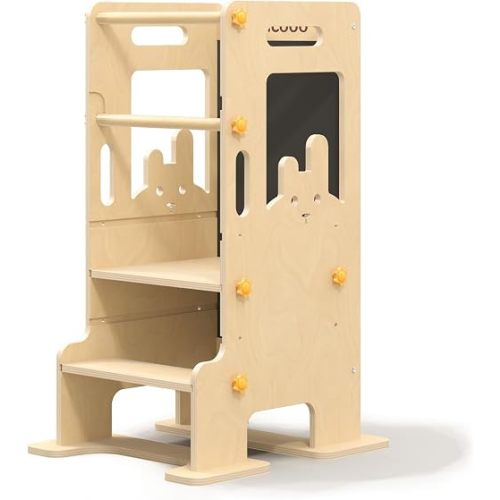 Kids Kitchen Step Stool - Learning Standing Tower with Blackboard, Height Adjustable Safety Rail Stool for Kids, Non-Slip Adjustable Stool for Kitchen, Bathroom