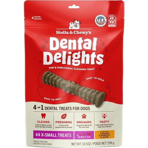 Stella & Chewy's Dental Delights with Freeze-Dried Chicken - Extra Small Dental Treats for Dogs, 10.5 Ounce Bag