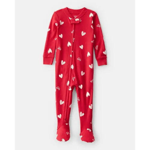 Baby Valentine's Day Heart 100% Cotton Loose Fit 2-Way Zip Footie 1-Piece Pajamas - Red | Carter's