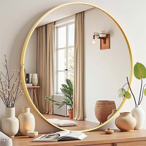 Taoset 24 inch Circle Wall Round Mirror for over Sink, Gold Metal Frame, Bathroom Decorative Vanity Mirror, for Living Room, Entryway