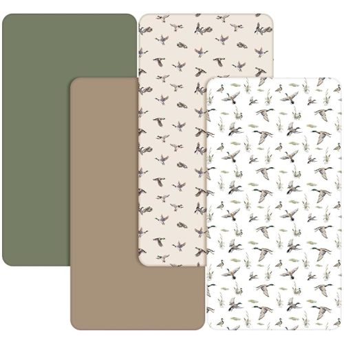 CroBlissful 4 Pack Mallard Duck Baby Crib Fitted Sheet 52'' x 28'' Duck Hunting Stretchy Neutral Fitted Crib Mattress Sheet Mallard Baby Bedding for Standard Mattress Gift Set