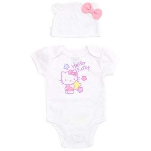 Hello Kitty Newborn Baby Girls Cosplay Bodysuit and Hat Set White Newborn