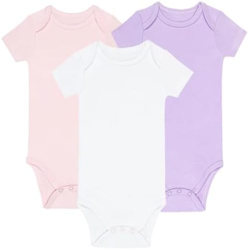 GUISBY Short Sleeve Baby Bodysuit Cotton Pajamas for Infant Boys Girls 3-Packs