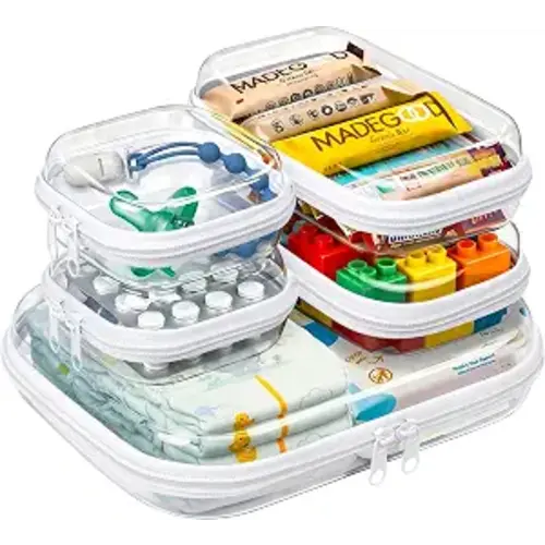 5 Pack Diaper Bag Organizer Pouches, Clear Hard Shell Zipper Cases for Baby Travel Essentials, Waterproof Storage Box for Pacifier Snacks Toys Wipes Clothes, Makeup Bag, Lego Toy Storage, Toiletry Bag