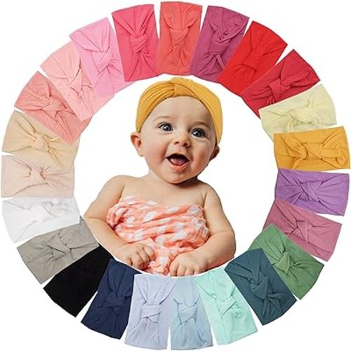 23 Pack Baby Nylon Headbands Hairbands Top Knot Headband Elastics Handmade Hair Accessories for Baby Girls Newborn Infant Toddlers Kids