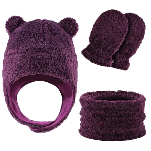 Fleece Baby Hat Scarf Mitten Set Winter Toddler Beanie Warm Mittens Infant Scarves Ears Earflap Hats for Baby Boys Girls