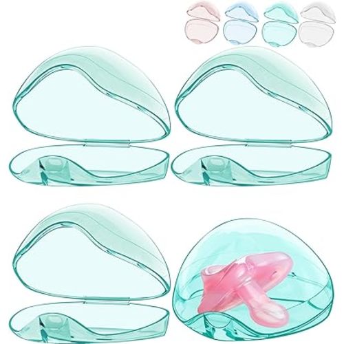 Smlpuame Pacifier Case,4 Pack BPA Free Pacifier Holder Case,Transparent Container Box for Baby Binky(Not Included),Essential Pacifier Accessories,Alway Keep Paci Clean,Easy to Clean(Green)