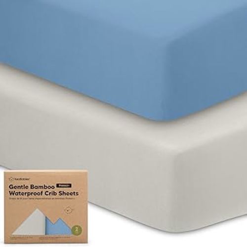 Waterproof Crib Sheets for Boys, Girls - 2-Pack Fitted Crib Sheet, Waterproof Crib Mattress Protector, Viscose from Bamboo Crib Sheets Neutral, Baby Crib Mattress Sheet, Toddler Bed Sheets (Slate)