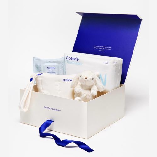 Coterie The Newborn Gift Set, Size Newborn Diapers (31 Count) & Size 1 (33 Count), 1 Travel Size Pack Baby Wipes (18 Count), Plant Based Materials, Hypoallergenic for Sensitive Skin, Baby Essentials