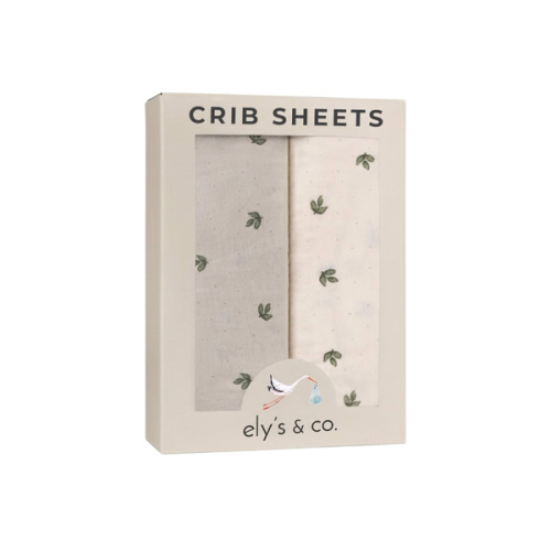 Ely’s & Co. Crib Sheets Baby Girl/Boy Fitted Crib Mattress Sheet Set, 2 Pack, 100% Jersey Knit Cotton, Infant and Toddler Nursery Bedding, Neutral Taupe and Cream with Sage Vintage Print, 28” x 52”