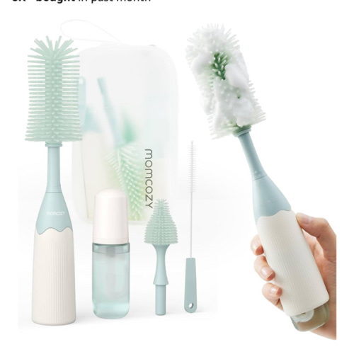 Momcozy Bottle Brush Kit, Innovative Push-Press Design for Better Cleaning - Baby Bottle Cleaner Brush for Baby Bottle, Breast Pumps, Nipples, and More - Can Generate Foam for Better Cleaning, Green