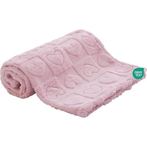 Soft Cozy Fleece Baby Blanket Heart Checkered Pattern Fluffy Plush Receiving Blanket for Newborn Infant Toddler, Warm Crib Stroller Blanket for Boys Girls 30"x40", Light Pink