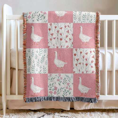 Floral Baby Blanket Girls Goose Nursery Decorations Baby Shower Gift Custom Newborn Keepsake Gift Pink Floral Patchwork Blanket