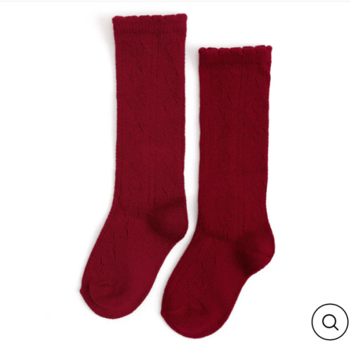 Scalloped Fancy Knee High Socks - Crimson