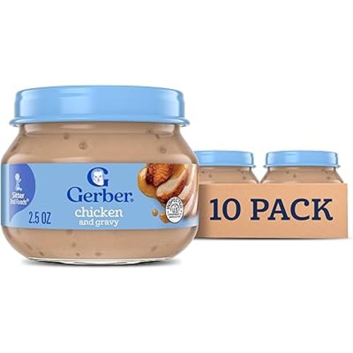 Gerber Stage 2, Chicken and Gravy Jar, Baby Food, Mealtime Poultry Puree, 10-Pack