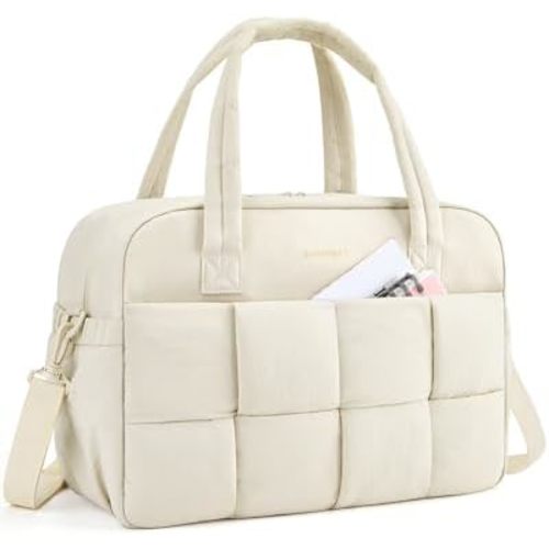 BAGSMART Gym Bag for Women, Small Personal Item Travel Bag Puffy Duffle Bag, Weekender Overnight Bag Hospital Diaper Bag Carry On Tote Bag for Travel, Gym, Beige