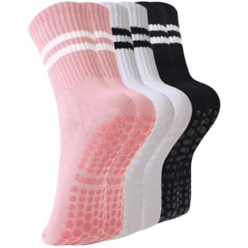BONANGEL Pilates Socks with Grips for Women, 3 Pairs Womens Grippy Yoga Ballet Barre Hospital Gym Athletic Socks