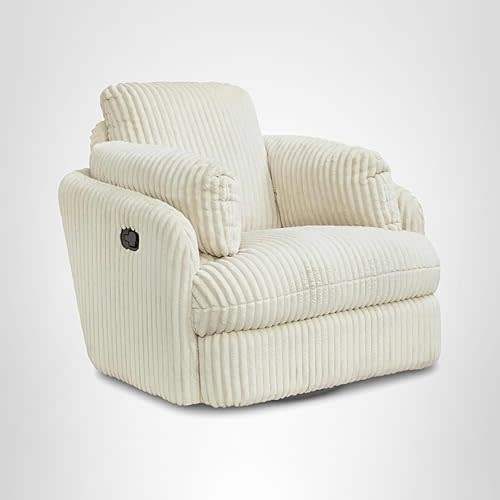 Signature Design by Ashley Tie-Breaker Cozy Contemporary Manual Press-Back Swivel Glider Rocker Recliner with 2 Bolster Pillows and Hidden Storage, White
