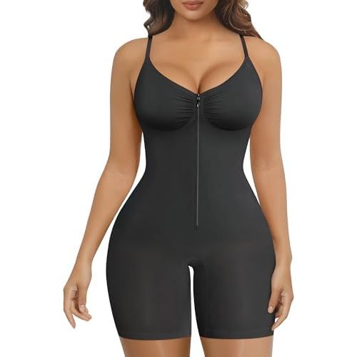 SHAPERX Women's Shapewear Bodysuit Tummy Control Seamless Zip-Up Body Shaper Waist Defining Silhouette