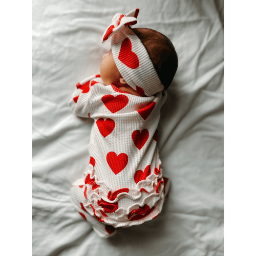 Organic Waffle Ruffle Zip Footie, Red Heart