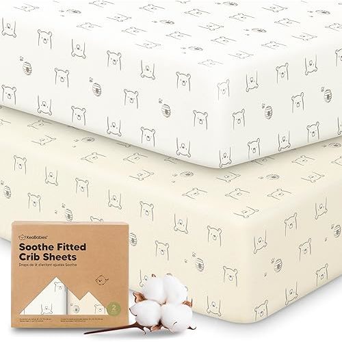 KeaBabies 2-Pack Organic Crib Sheets for Boys, Girls - 52x28 Fitted Crib Mattress Sheet Neutral, Breathable Jersey Cotton Cover for Baby Bed, Toddler Mattress, Soft & Cute Prints (Bumble Bear)