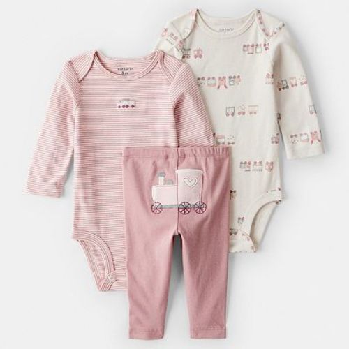 Baby Girl Carter's 3-pc. Train Print Long Sleeve Bodysuit & Pant Set