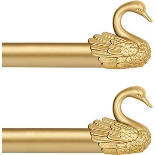 2 Pack Gold Curtain Rods 48 to 84 Inch,1 Inch Heavy Duty Curtain Rods with Brackets,Adjustable Curtain Rod Set,Decorative Swan Finials Drapery Pole,Single Rod for Bedroom 36-88",Brass Gold