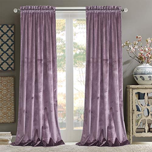 Roslynwood Velvet Lavender Curtains W52 x L84 inches Long, 2 Panels | Curtains Light Blocking Rod Pocket Thermal Insulated Noise Absorbing Velvet Drapes for Dining Room/Living Room