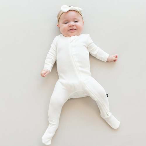 Ribbed Zipper Footie in Cloud | Footie Pajamas | Kyte Baby