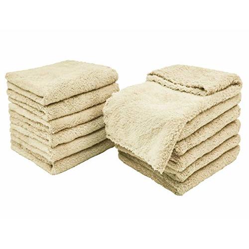 Kyapoo Baby Washcloths 12 Pack 12x12 Inches Microfiber Coral Fleece Extra Absorbent and Soft for Newborns, Infants and Toddlers-Brown