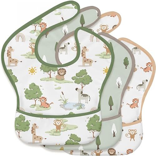 3 Pack Waterproof Baby Bibs for Eating, Mess Proof Feeding Bib