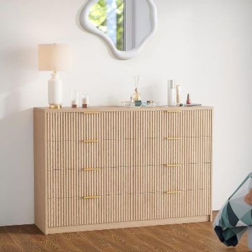 8 Drawer Fluted Dresser for Bedroom,55" Wide Modern Chest of Drawers with Metal Handle