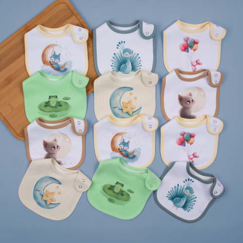 12-Pack Waterproof Baby Bibs for Boys & Girls | Absorbent Cotton with Adjustable Snaps for Feeding, Teething & Drooling