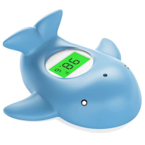 Baby Bath Thermometer for Infant & Toddler, Floating Digital Water Thermometer with 3‑Color LED Backlight, Baby Bath Toy, Hot & Cold Alert, BPA‑Free,Light Blue Whale