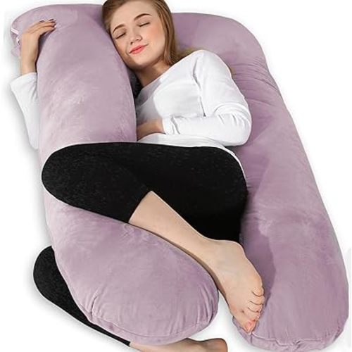 Chilling Home Pregnancy Pillow for Sleeping, 59 inches Full Body Pillow Maternity Pillow for Pregnant Women, Comfort U Shaped Zootzi Pillow with Removable Washable Velvet Cover(Purple 59 x 28 inch)