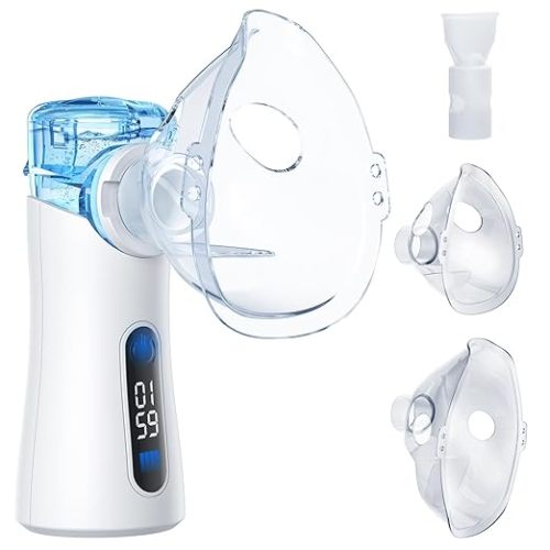Nebulizer for Adults and Kids, Portable Mesh Nebulizer, Child-Friendly Design, LED Display, USB-C Rechargeable Handheld Nebulizer with Adjustable Modes & Auto-Cleaning, Quiet for Home & Travel