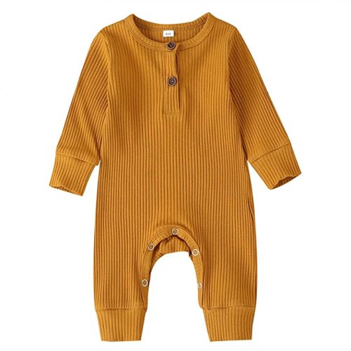 Newborn Baby Boy Girl Romper Clothes Infant Solid Ribbed Onesie Bodysuit Jumpsuit Outfits - B2 Yellow - 9-12 Months