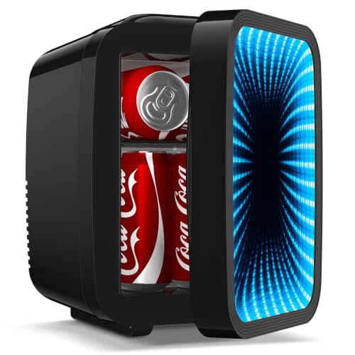 BEICHEN Mini Fridge, 4L/6 Can Small fridge with Dimmable Gaming Light | Cooler and Warmer for Bedroom,Office and Dorm，Dual 12V AC/DC for Drink, Cosmetic and Food， Ultra-quiet，Lightweight