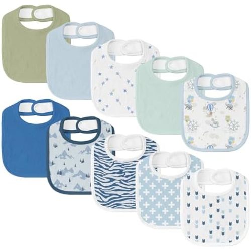 10 Pack Cotton Snap Bibs for Baby Boy Girl, Super Soft Drool Bibs for Teething and Feeding