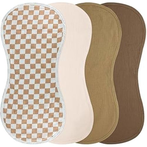 4-Pack Muslin Changing Pad Liners, Extra Thick & Ultra Soft for Warm Comfort, Waterproof Diaper Mat for Keekaroo Peanut & All Standard Baby Changers, 2-Sided Reusable (Brown)