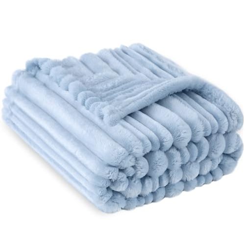 HOMRITAR Baby Blanket for Boys Girls Ultra Soft Warm Fleece Fluffy Blue Blanket for Toddler, Decorative and Giftable Striped Receiving Blankets 30 x 40 Inches 320GSM