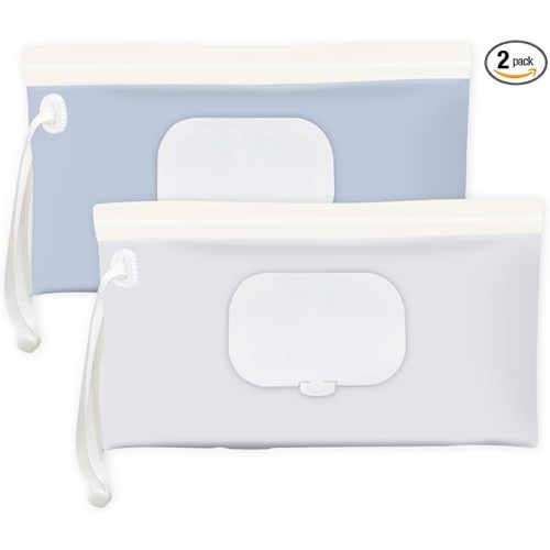 Baby wipes dispenser，portable baby wipes holder for outdoor, Refillable baby wipes container, on the go wet wipe pouch for travel, resuable wipes dispenser for hiking (Blue)