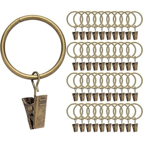 40 Pack Rings Curtain Clips Rustproof Metal Window Drapery Decorative Clips Vintage Heavy Duty Eyelet Curtain Rods Hangers Rings with Hooks, 1.25In Inner Diameter (Coppery-Non Open)