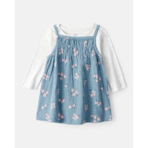 Baby Girl 2-Piece Floral Long-Sleeve Dress Set - Blue - Carter's | Carter's