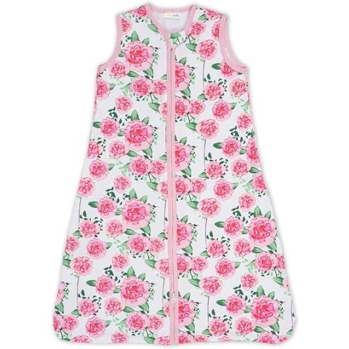 LollyBanks Baby Sleep Sack - 100% Organic Cotton, 0.5 TOG, 2-Way Zipper, 6-12 Months, Peony Print