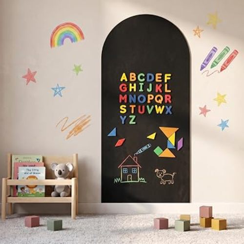Magnetic Arch Wall Decal, 18" x 40" Strong Adhesive Magnetic Chalkboard Play Wall, Anti-Peel Ideal for Playroom Home Classroom with 26 Pcs Letter (Black)