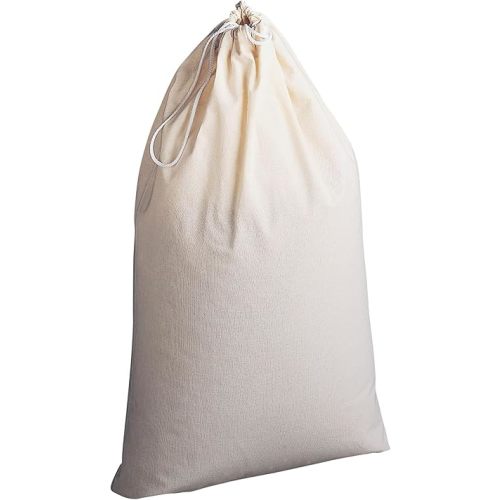 Household Essentials Cotton Laundry Bag, Large, 100% Cotton, Drawstring Top with Cord Lock, Machine Washable, 3 to 4 Load Capacity, Versatile and Compact, Breathable, Foldable, Natural