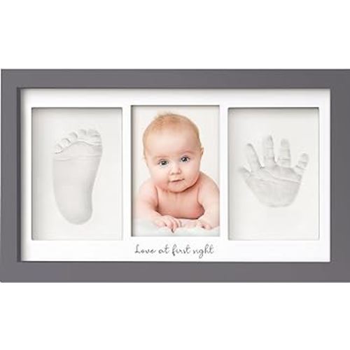 Baby Hand and Footprint Kit - Clay Handprint Keepsake Frame, Newborn Nursery Picture Frame, Personalized New Mom Gifts for Baby Shower & Registry (Gunmetal Gray)